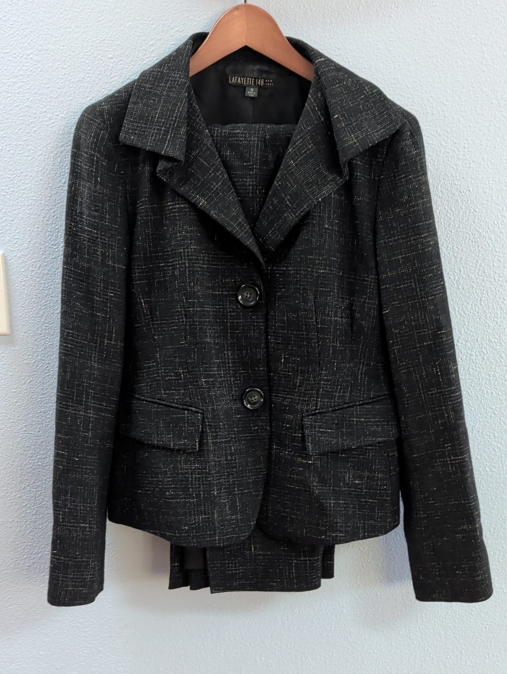 Lafayette 148 New York Tweed Darina Black Textured Women's Blazer Skirt Set